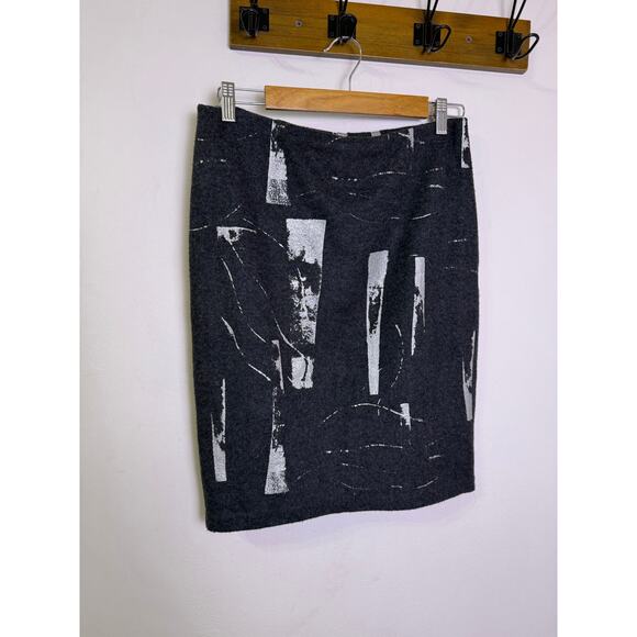 Laundry by Shelli Segal Skirt M Gray Acrylic Metallic Abstract Print Made in USA - Picture 1 of 9